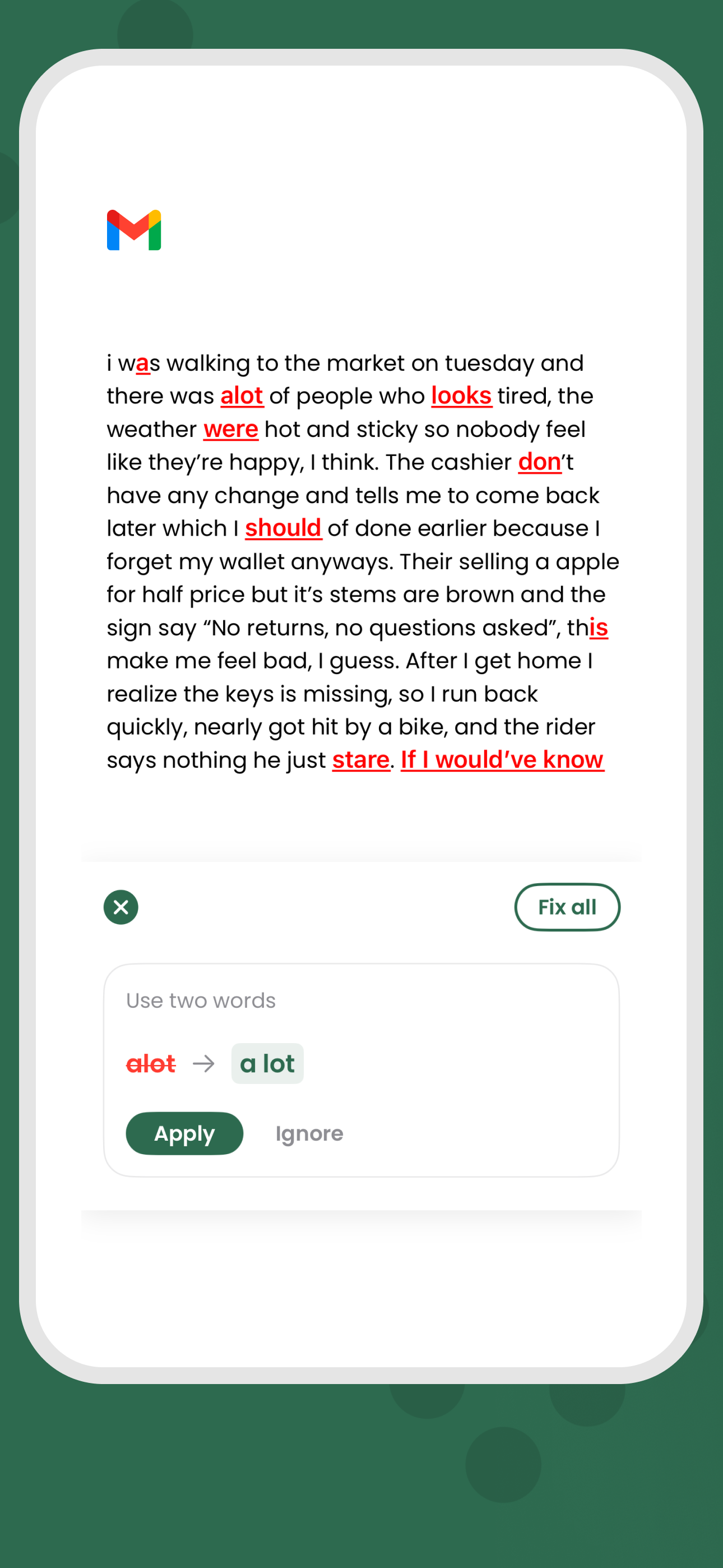 GramaType home screen with grammar checker and quick actions